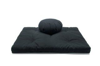 Black Buckwheat Hull Filled Zafu & Cotton Batting Fill Zabuton Meditation Cushion Yoga Pillow 2 pc Set: Health & Personal Care
