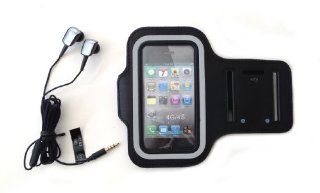 Black Gym Workout Sports Armband Strap for Apple iPhone 4 / 4S / 4G + Universal T Mobile Original OEM 3.5mm Stereo Handsfree Headset: Cell Phones & Accessories