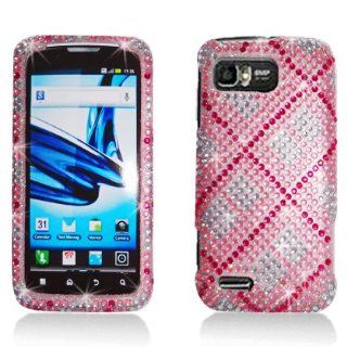 Full Diamond Bling Hard Shell Case for Motorola MB865 ATRIX 2 [AT&T] (Plaid   Pink & White): Cell Phones & Accessories