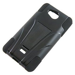 Dual Layer Cover w/ Kickstand for LG Spirit MS870, Black/Black: Cell Phones & Accessories