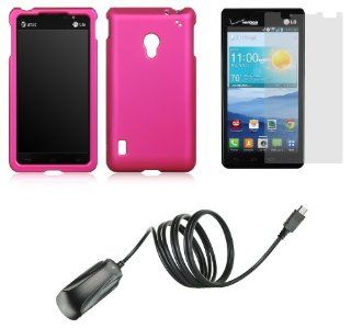 LG Lucid 2 VS870   Premium Accessory Kit   Hot Pink Hard Shell Case + ATOM LED Keychain Light + Screen Protector + Micro USB Wall Charger: Cell Phones & Accessories