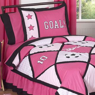 Sweet Jojo Designs Sweet Jojo Designs Girls Pink Soccer 3 piece Full/ Queen Comforter Set Black Size Full : Queen