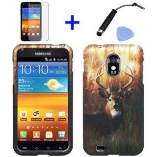 4 items Combo: Stylus Pen + Screen Protector Film + Case Opener + Graphic Case Outdoor Wildlife Deer Grass Camouflage Design Rubberized Snap on Hard Shell Cover Faceplate Skin Phone Case for Sprint Samsung Epic Touch Galaxy SII D710, US Cellular/ Boost Mob