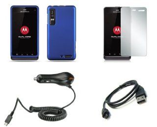 Motorola Droid 3 XT862 (Verizon) Premium Combo Pack   Blue Rubberized Shield Hard Case Cover + Atom LED Keychain Light + Screen Protector + Micro USB Data Cable + Car Charger Cell Phones & Accessories