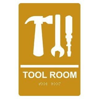 ADA Tool Room With Symbol Braille Sign RRE 865 WHTonGLD Wayfinding : Business And Store Signs : Office Products