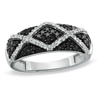 CT. T.W. Enhanced Black and White Diamond Argyle Ring in 10K White