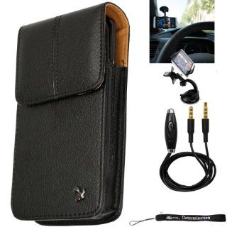 Black Texture Verticle Pebbled Leather Hip Holster Case with Belt Clip For All New HTC One M7 (32GB/64GB) + Auxiliary Cable + Windshield Car Mount: Cell Phones & Accessories