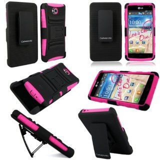 For LG Spirit 4G MS870 CellularvillaTM 3pc Hard and Soft Pink Black Kickstand Case with Holster Clip.: Cell Phones & Accessories
