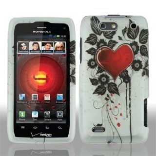 Motorola Droid 4 IV XT894 XT 894 White with Red Love Heart Black Flower Leaves Design Rubber Feel Snap On Hard Protective Cover Case Cell Phone: Cell Phones & Accessories