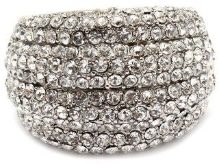 Glamorous Dome Shaped Cocktail Fashion Statement Ring with Dazzling Clear Crystals   Stretch Band: Jewelry