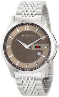 Gucci Men's YA126310 G Timeless Slim Case Brown Dial Signature Gucci Green Red Green Web Design Watch: Watches