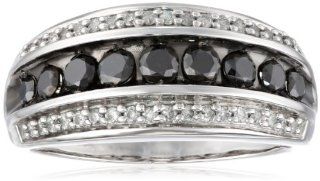 10k White Gold Black and White Diamond Anniversary Ring (1.00 cttw, I J Color,I2 I3 Clarity), Size 9: Jewelry