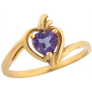 10k Real Yellow Gold Amethyst Heart Shaped Cute Designer Ring: Jewelry
