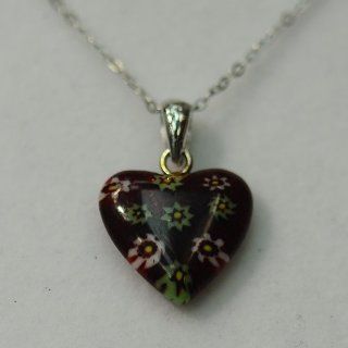 Murano Glass Heart Pendant 18" Silver Chain: Jewelry
