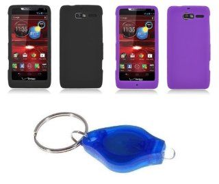 Motorola Droid Razr M XT907 (Verizon) Two pack Combo   (Black, Purple) Silicone Gel Cases + Atom LED Keychain Light Cell Phones & Accessories