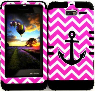 Hybrid Cover Bumper Case for Motorola Droid Razr M (XT907, 4G LTE, Verizon) Protector Black Anchor on Pink Chevron Waves Snap on +Black Silicone: Cell Phones & Accessories