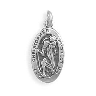 Saint Christopher Medal Small Oval Sterling Silver: Jewelry