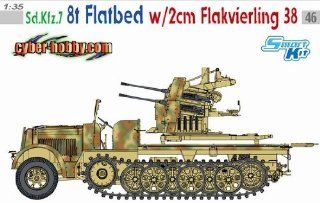 1/35 Cyber Hobby Sd.Kfz.7 8t Halftrack Flatbed w/ 2cm Flak 38 Model Kit Flakvierling German Nazi armored military vehicle WWII World War 2 two II secong Gun combat Toys & Games