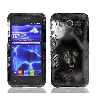 Huawei Mercury M886 M 886 / Glory Silver with Black Fearsome Wolf Animal Dog Design Snap On Hard Protective Cover Case Cell Phone: Cell Phones & Accessories