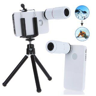 TOMTOP 8X Magnification Mobile Phone Telescope Magnifier Optical Camera Lens with Tripod + Holder +Case for iPhone 4 4s Black (White): Cell Phones & Accessories