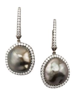 Antique Gray South Sea Pearl and Diamond Framed Drop Earrings, White Gold   Eli