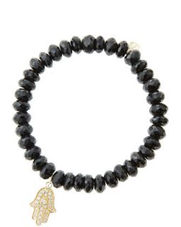 8mm Faceted Black Spinel Beaded Bracelet with 14k Yellow Gold/Diamond Medium