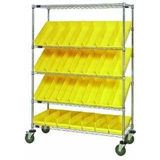 Quantum Storage Systems WRCSL5 63 1848 104YL 5 Tier Slanted Wire Shelving Suture Cart with 28 QSB104 Yellow Economy Shelf Bins, 2 Horizontal and 3 Slanted Shelves, Chrome Finish, 69" Height x 48" Width x 18" Depth: Industrial & Scientifi