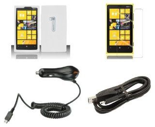 Nokia Lumia 920 (AT&T) Combo   White Silicone Gel Cover + Atom LED Keychain Light + Screen Protector + Micro USB Cable + Car Charger: Cell Phones & Accessories
