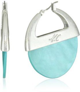 Kenneth Cole New York "Urban Seychelle" Turquoise Color Mother Of Pearl Shell Hoop Earrings Jewelry