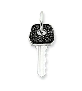 925 Sterling Silver Black CZ Key Pendant: Jewelry