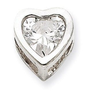 925 Sterling Silver White CZ Heart Slide Pendant Charm: Jewelry