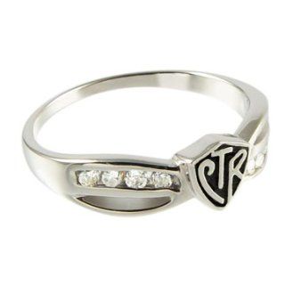 LDS Womens 0.925 Sterling Silver Antiqued Shield Bow CTR Choose the Right Ring with Cubic Zirconium for Girls   LDS Rings, Womens CTR Ring, Girls CTR Ring: Jewelry