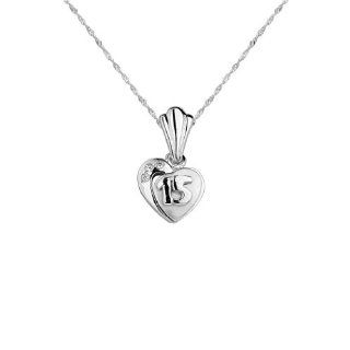 .925 Sterling Silver Rhodium Plated CZ Quincenera Sweet 15 Heart Charm Pendant with .925 Sterling Silver 1.2mm Singapore Chain with Lobster Claw Clasp (Rhodium Plated)   Pendant Necklace Combination (Different Chain Lengths Available) The World Jewelry Ce