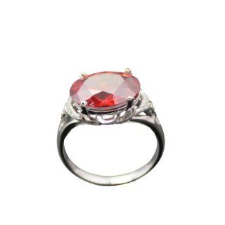 Jade Angel 925 Sterling Silver Oval Cut Garnet And Created Diamonds Engagement Ring Color Red: Jewelry