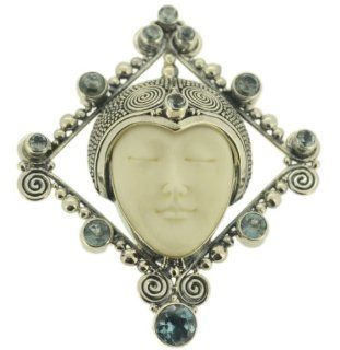 Goddess Face Blue Topaz Sterling Silver 925 Pin Pendant: Jewelry