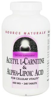 Source Naturals   Acetyl L Carnitine & Alpha Lipoic Acid 650 mg.   240 Tablets