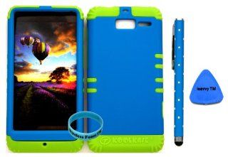 Bumper Case for Motorola Droid Razr M (XT907, 4G LTE, Verizon) Protector Case Fluorescent Blue Snap on + Lime Silicone Hybrid Cover (Stylus Pen, Pry Tool & Wireless Fones' Wristband included): Cell Phones & Accessories