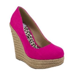 Glow! By Delicious Braided Espadrille Platform Wedges, neon pink linen, 6 M (runs small so please order a half size up): Shoes