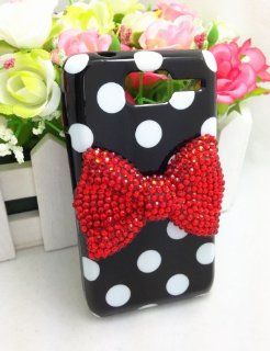 Black Cute Lovely 3D Bling Red Bow Dot Pattern Case Cover For Motorola RAZR D1 XT916 XT918: Cell Phones & Accessories