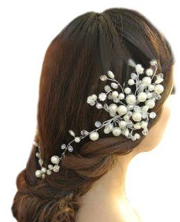 Simulated Crystal and Faux Pearl Bouquet Bridal Hair Accessory, White, One Size at  Womens Clothing store: Wedding Ring Sets