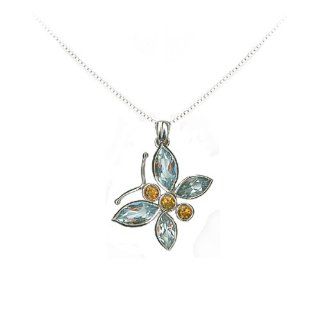 Studio 925 Blue Topaz and Citrine Sterling Silver Butterfly Pendant: Willow Company: Jewelry