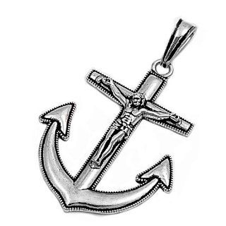 Anchor of the Soul Jesus Cross 35MM Pendant Sterling Silver 925: Jewelry