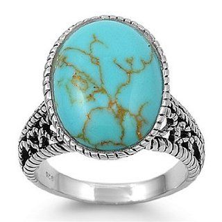 925 Sterling Silver Ring with Genuine Turquoise Stone  Unisex Ring: Jewelry
