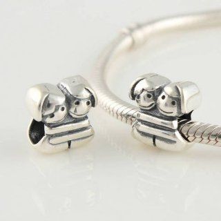 Two Little Girls 925 Sterling Silver Charm Beads for Pandora, Biagi, Chamilia, Troll and More Bracelets Jewelry