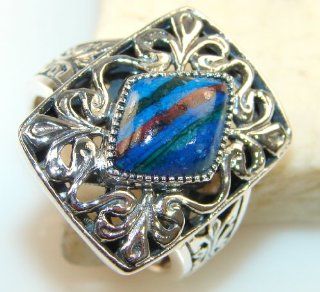 Rainbow Abalone Women's Silver Ring Size: 8 1/4 7.40g (color: blue, dim.: 7/8, 5/8, 1/4 inch). Rainbow Abalone Crafted in 925 Sterling Silver only ONE ring available   ring entirely handmade by the most gifted artisans   one of a kind world wide item  