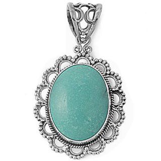 Gorgeous Oval Simulated Turquoise Design .925 Sterling Silver Pendant Necklace: Jewelry