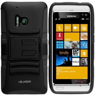 i Blason Nokia Lumia 928 Prime Series Dual Layer Holster Case with Kickstand and Locking Belt Swivel Clip Windows 8 (Black): Cell Phones & Accessories