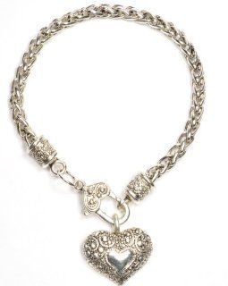 Designer Style Silver Color Multi Heart Dangle Charm toggle Bracelet 7 Inches: Jewelry