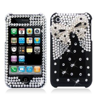Aimo Wireless IPHONE3GPC3D SD929 3D Premium Stylish Diamond Bling Case for iPhone 3G/3GS   Retail Packaging   White Black Bow Tie: Cell Phones & Accessories