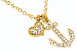 14 Karat Yellow Gold Rollo Link Necklace, With Sliding Pave Set "Heart and Anchor" Diamond Charms.: Pendant Necklaces: Jewelry